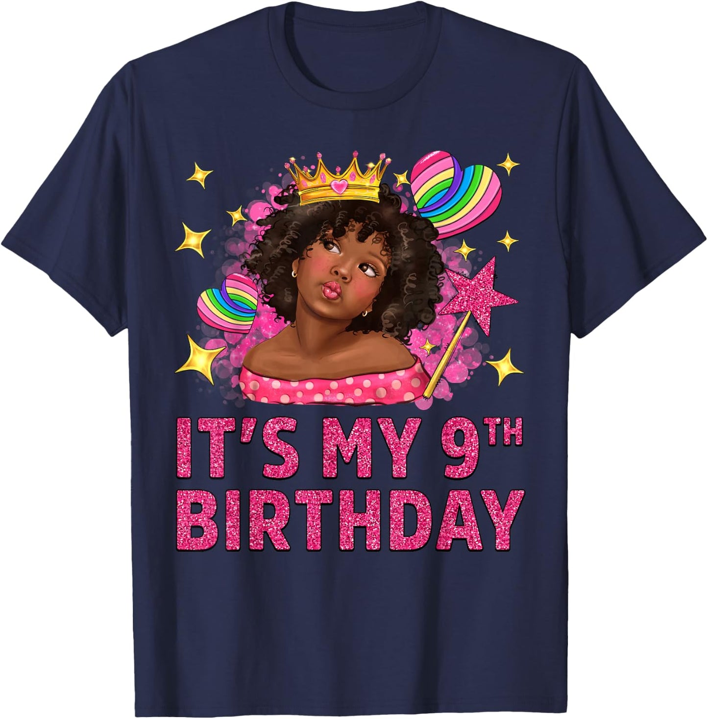 It's My 9th Birthday Black Girl African American Black Kids T-Shirt - T-Shirt | Navy