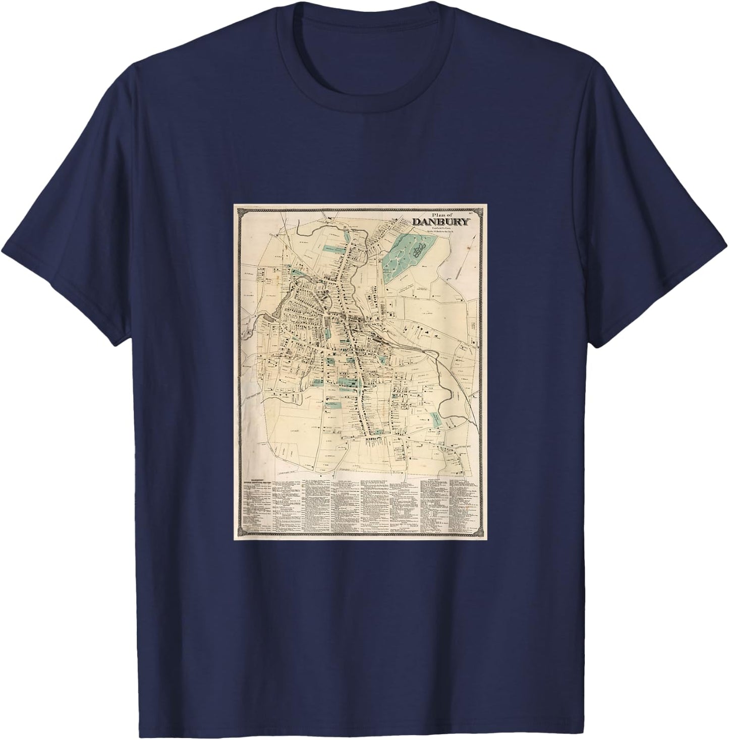 Vintage Danbury CT Map (1867) T-Shirt - T-Shirt | Navy