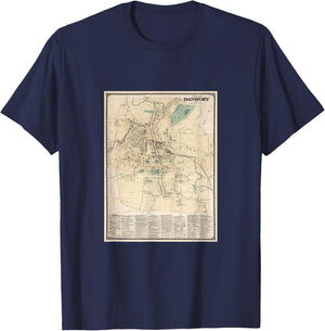 Vintage Danbury CT Map (1867) T-Shirt - T-Shirt | Navy