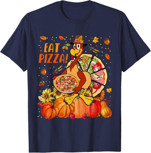 Eat Pizza Thanksgiving Save Turkey With Pizzas Fall Pumpkins T-Shirt - T-Shirt | Navy