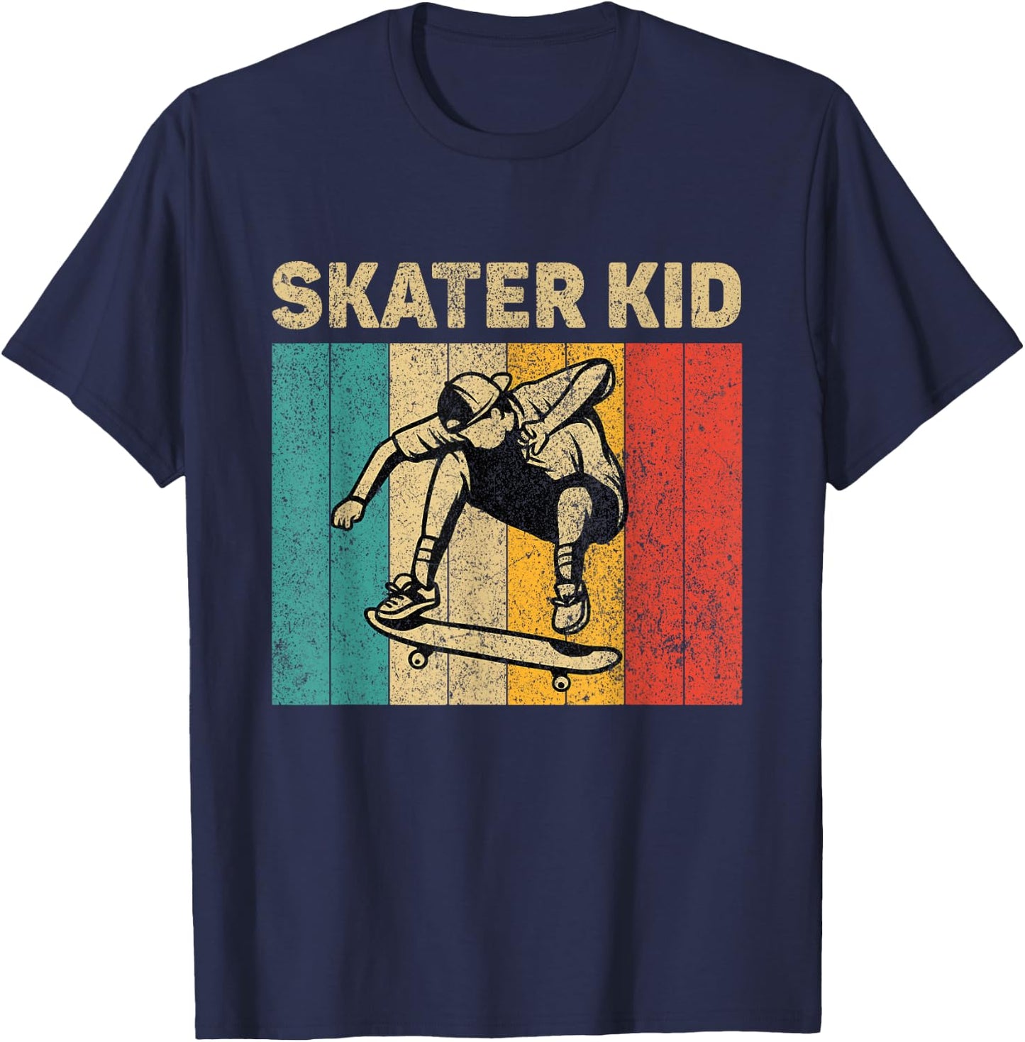 Skater Kid Funny Vintage Skateboarding Girls Boys T-Shirt - T-Shirt | Navy