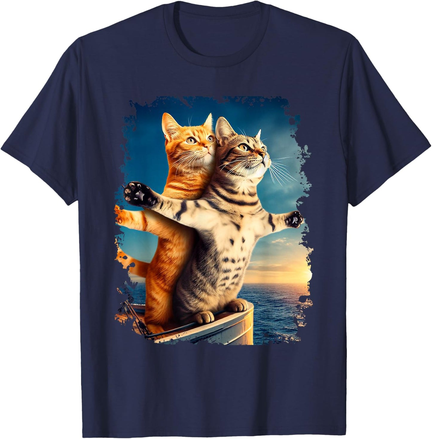 Titanic Meme Shirt for Kids Girls Funny Cat Titanic T-Shirt - T-Shirt | Navy