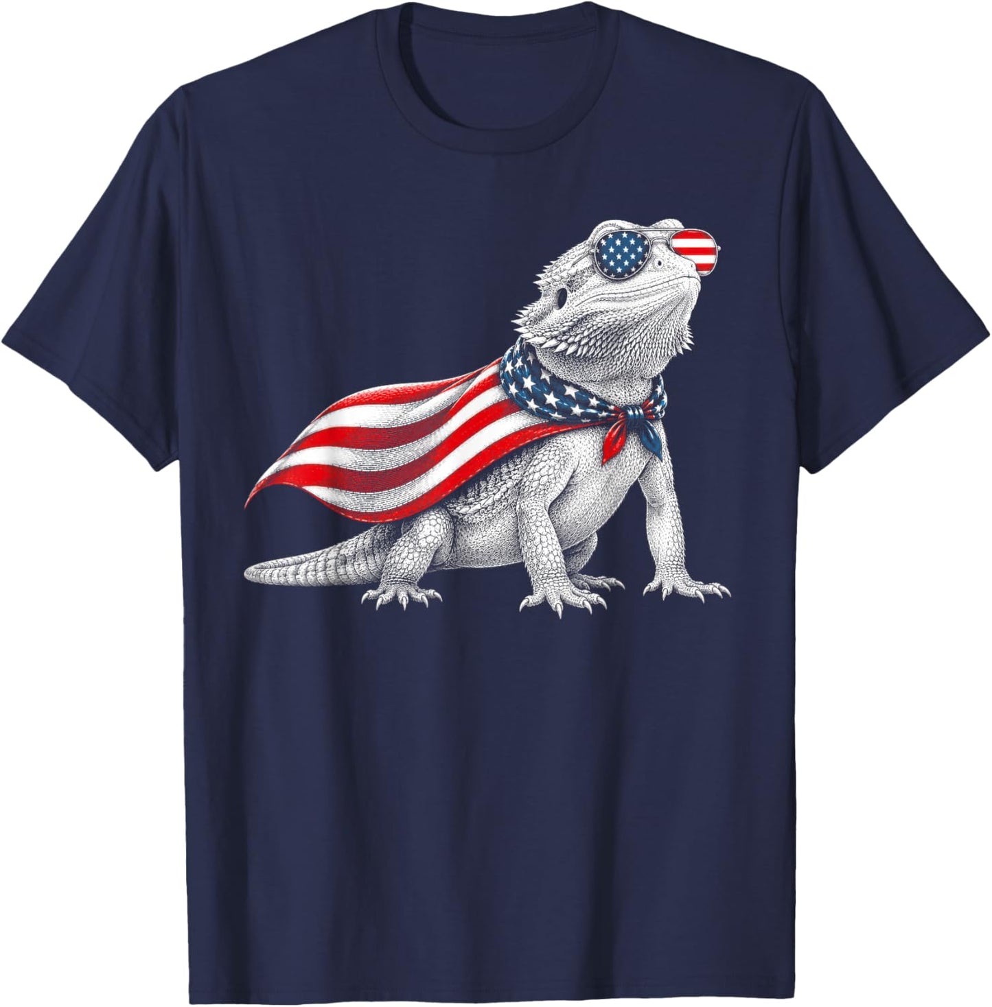Bearded Dragon 4th of July US American Flag Patriotic T-Shirt - T-Shirt | Navy