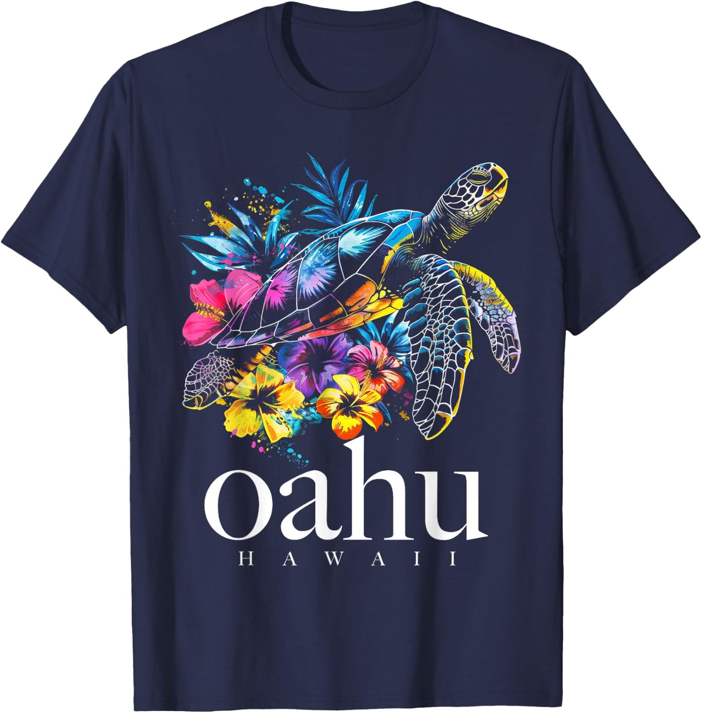 Oahu Hawaii Sea Turtle Hawaiian Surfer Souvenir T-Shirt - T-Shirt | Navy