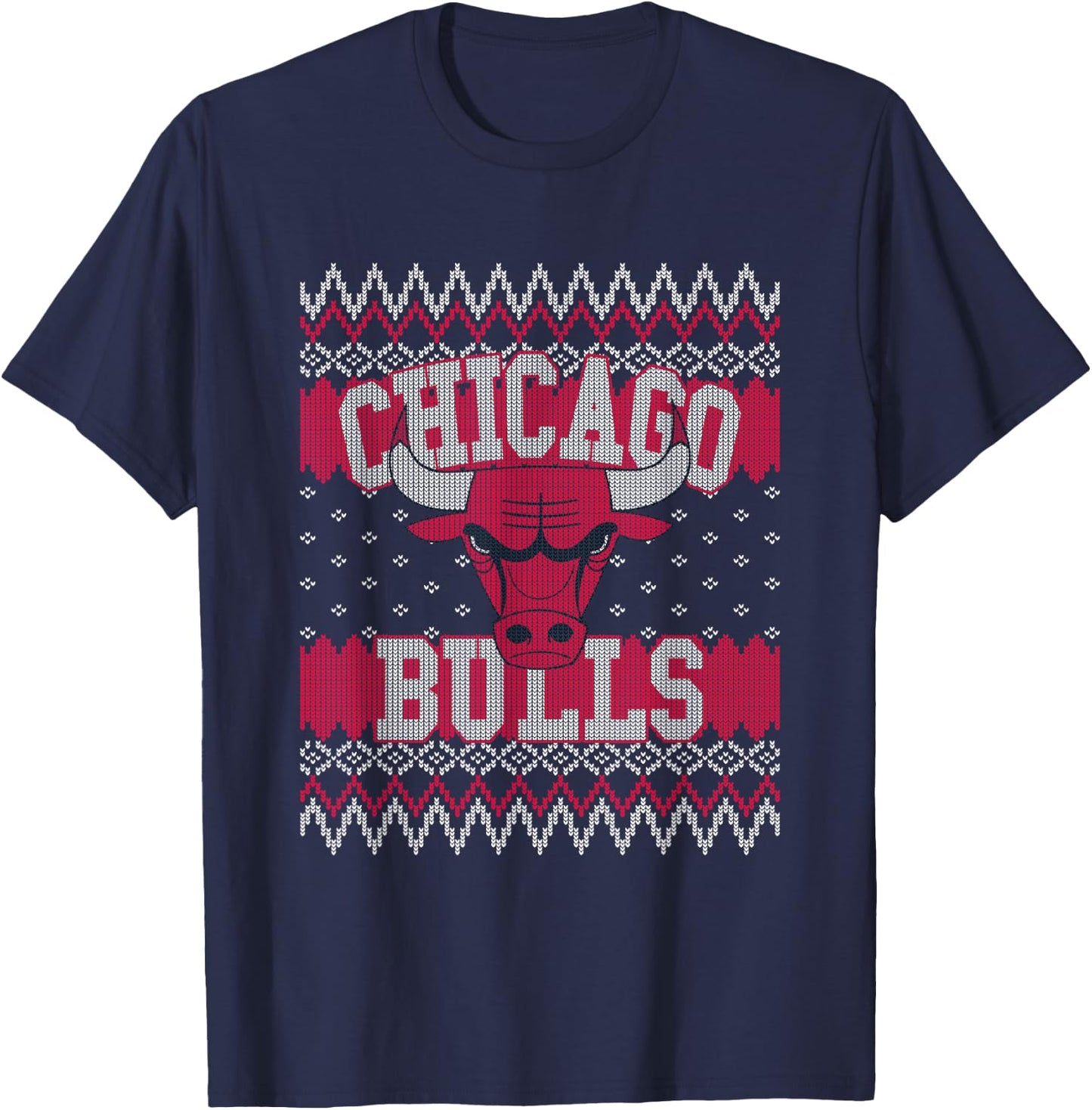 NBA Chicago Bulls Ugly Christmas Sweater Style T-Shirt - T-Shirt | Navy