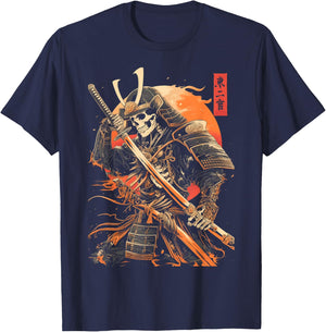 Samurai Skeleton Japanese Kanji Samurai Warrior Skeleton T-Shirt - T-Shirt | Navy