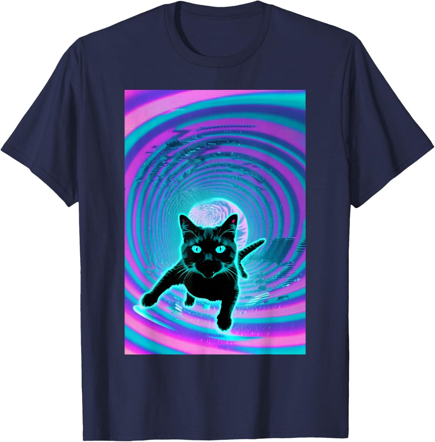 Trippy Glitch Weirdcore Cat Vortex Surfing Vaporwave Women T-Shirt - T-Shirt | Navy