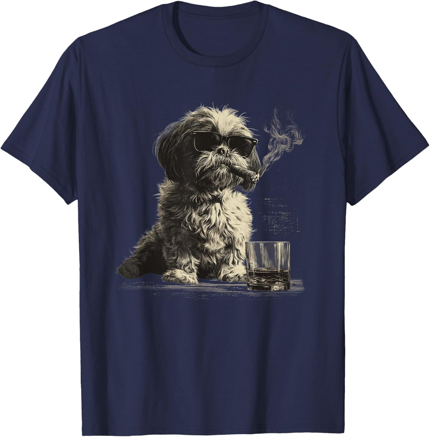 Shih Tzu Dad Dog Sunglasses Father's Day Family T-Shirt - T-Shirt | Navy