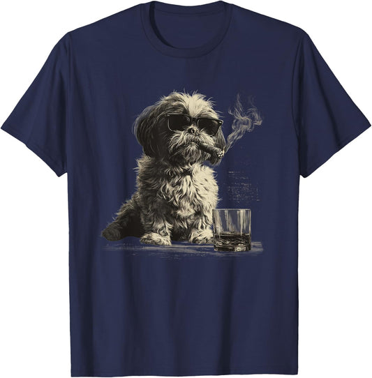 Shih Tzu Dad Dog Sunglasses Father's Day Family T-Shirt - T-Shirt | Navy