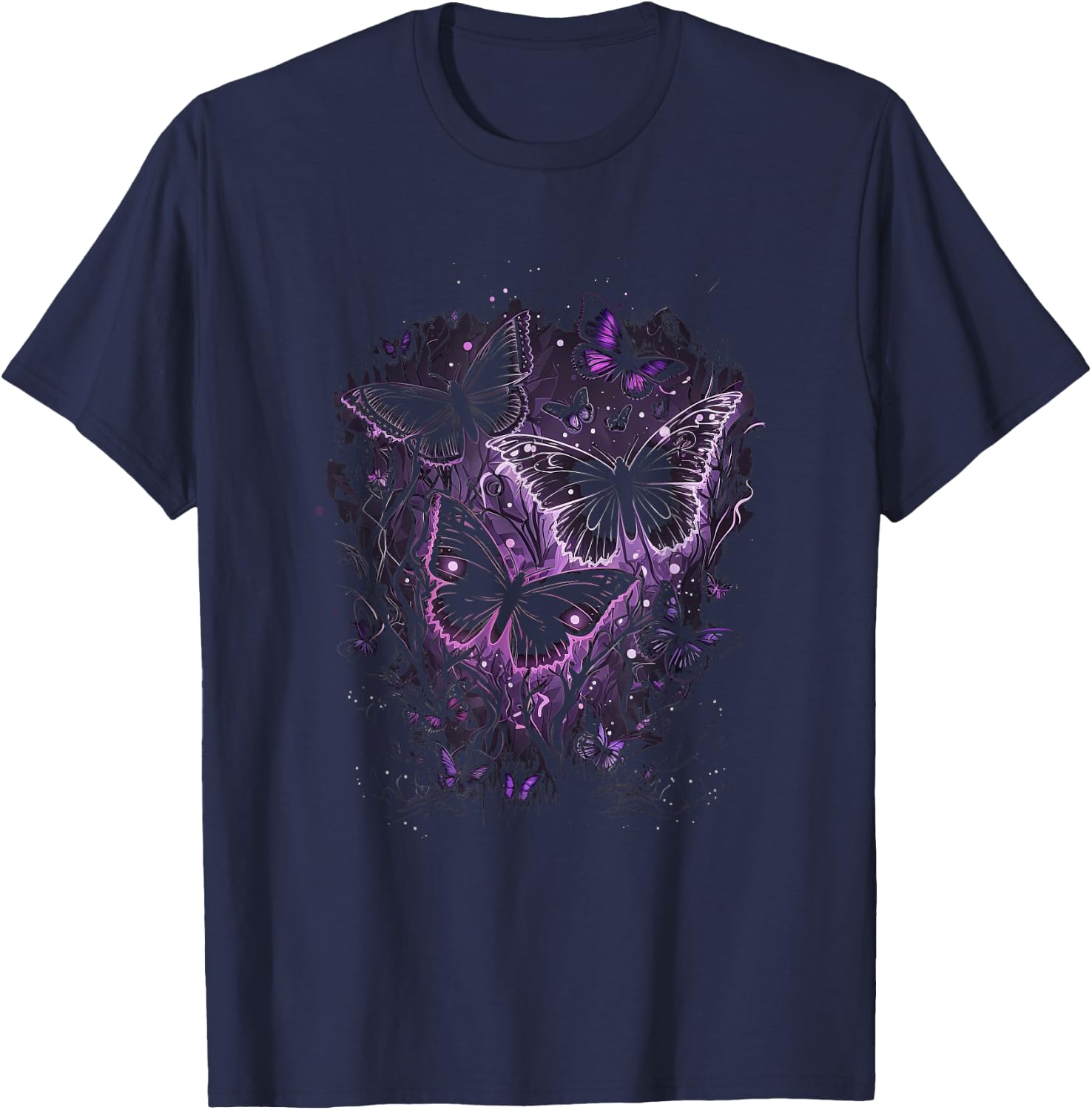 Butterfly Aesthetic Pink and Lila Butterflies Nature T-Shirt - T-Shirt | Navy