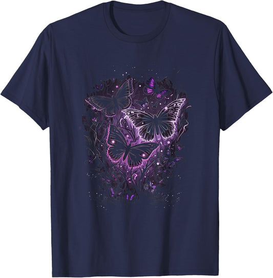 Butterfly Aesthetic Pink and Lila Butterflies Nature T-Shirt - T-Shirt | Navy