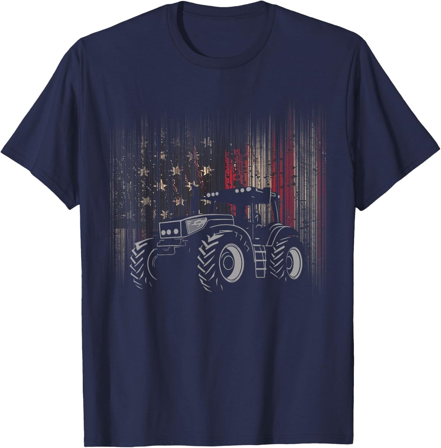 American Flag Tractor Patriotic Farmer T-Shirt - T-Shirt | Navy