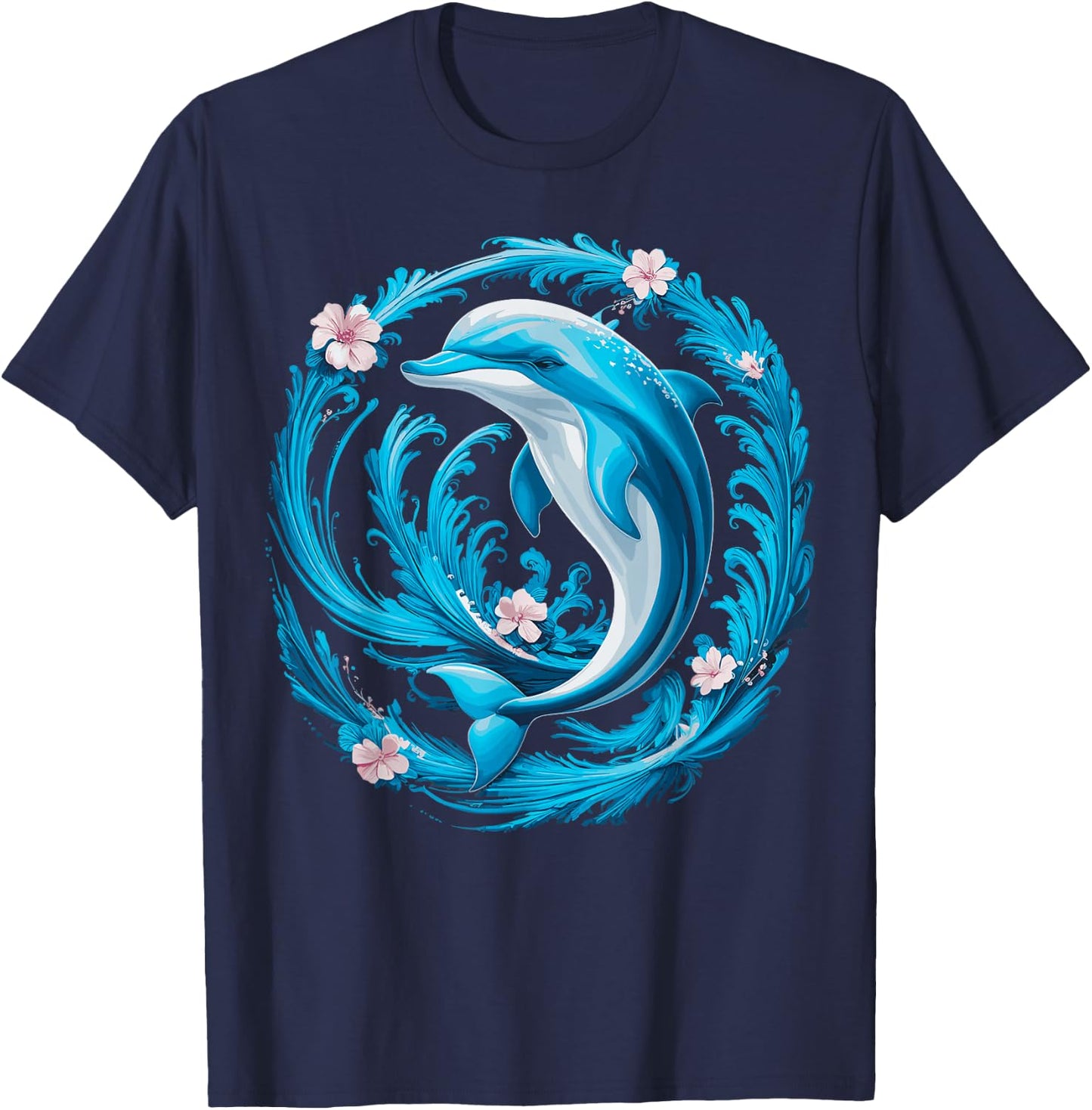 Cute Dolphin Floral T-Shirt - T-Shirt | Navy