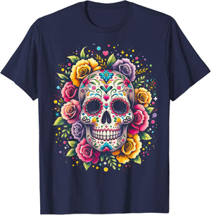 De Los Muertos Day of the Dead Sugar Skull Halloween Women T-Shirt - T-Shirt | Navy