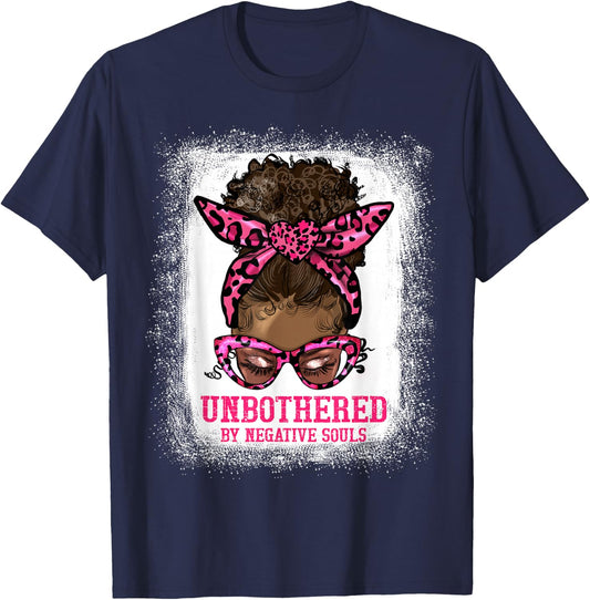 Unbothered Melanin Afro Woman Messy Bun Black Queen T-Shirt - T-Shirt | Navy