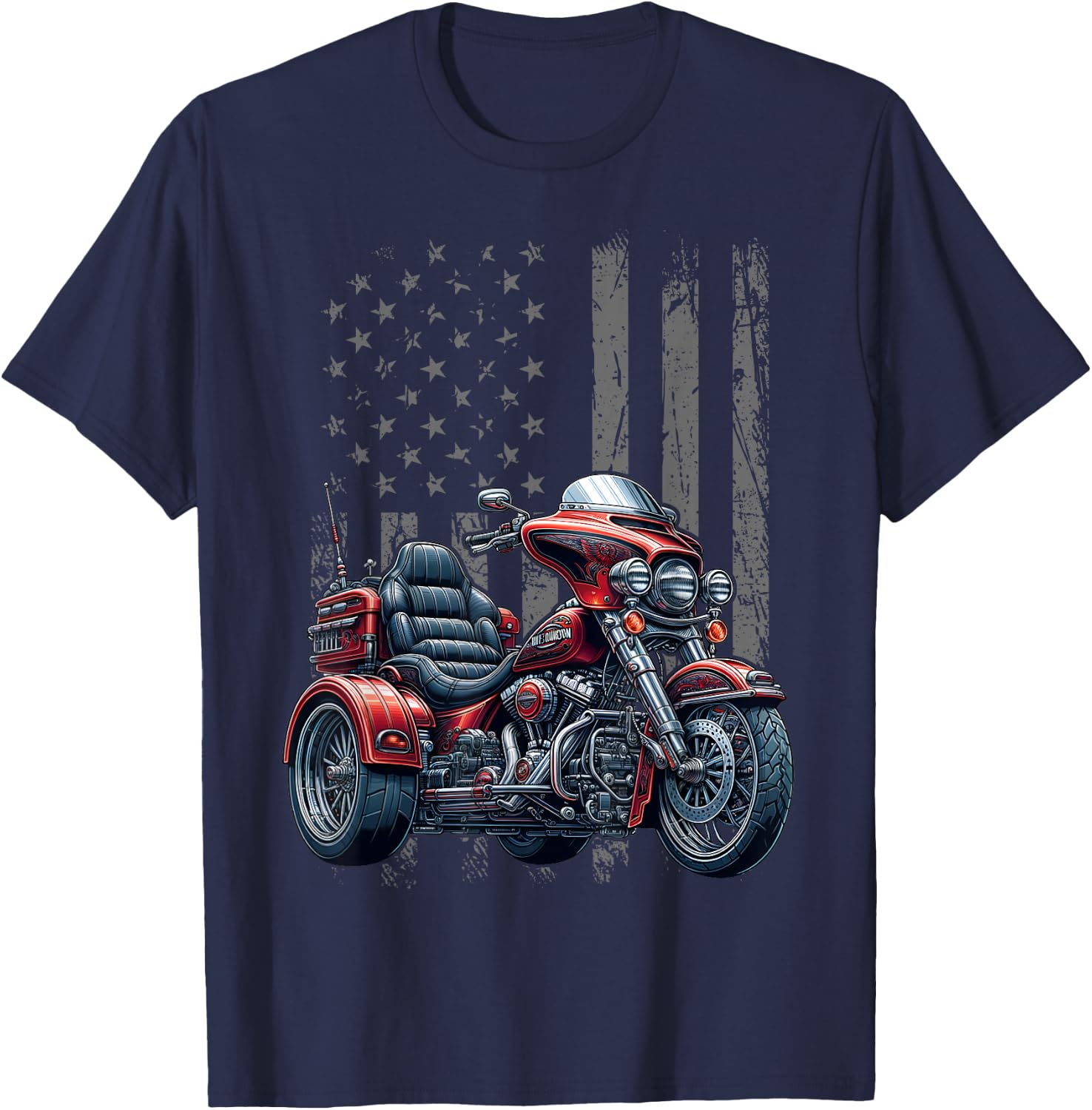 3 Wheels Motorcycle Trike Patriotic American Flag Trike T-Shirt - T-Shirt | Navy