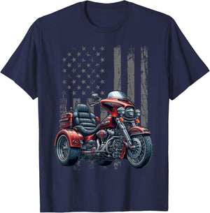 3 Wheels Motorcycle Trike Patriotic American Flag Trike T-Shirt - T-Shirt | Navy