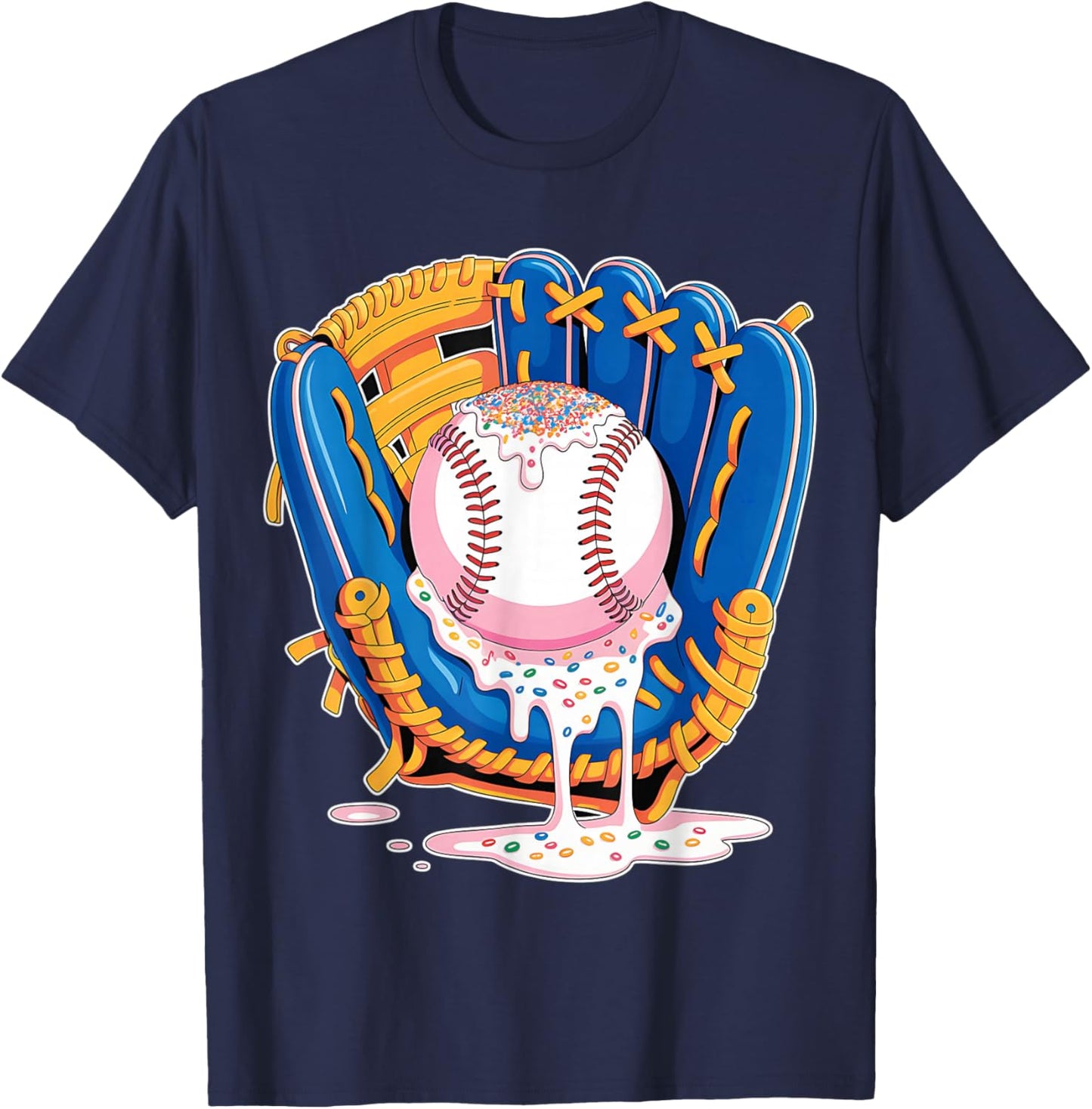 Baseball Drip Ice Cream Sprinkles Baseball Glove T-Shirt - T-Shirt | Navy