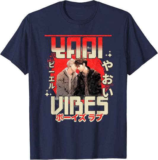 Yaoi Embrace - Japanese Boys Love Graphic T-Shirt - T-Shirt | Navy