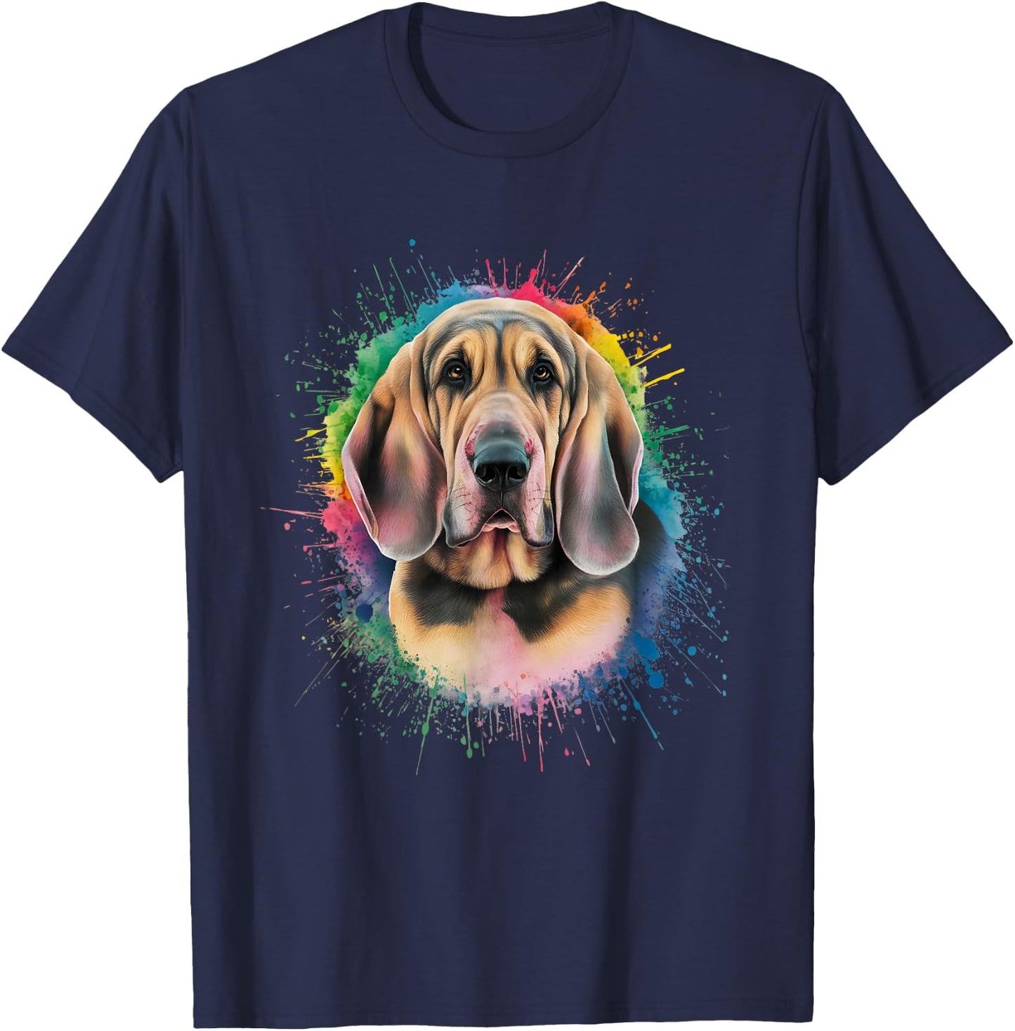 Men Woman Colorful Watercolor Bloodhound T-Shirt - T-Shirt | Navy