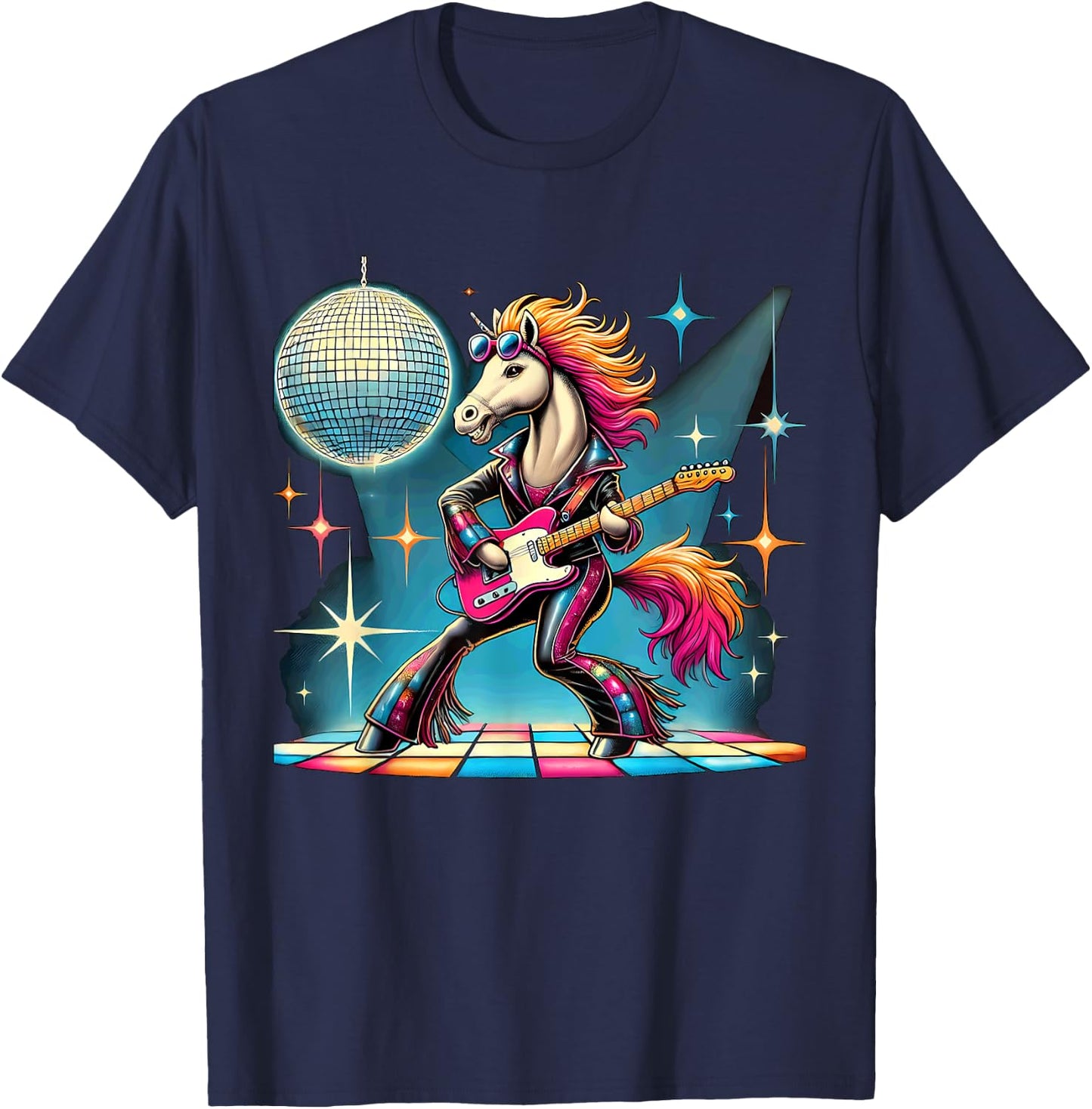 Aesthetic Horse Disco T-Shirt - T-Shirt | Navy