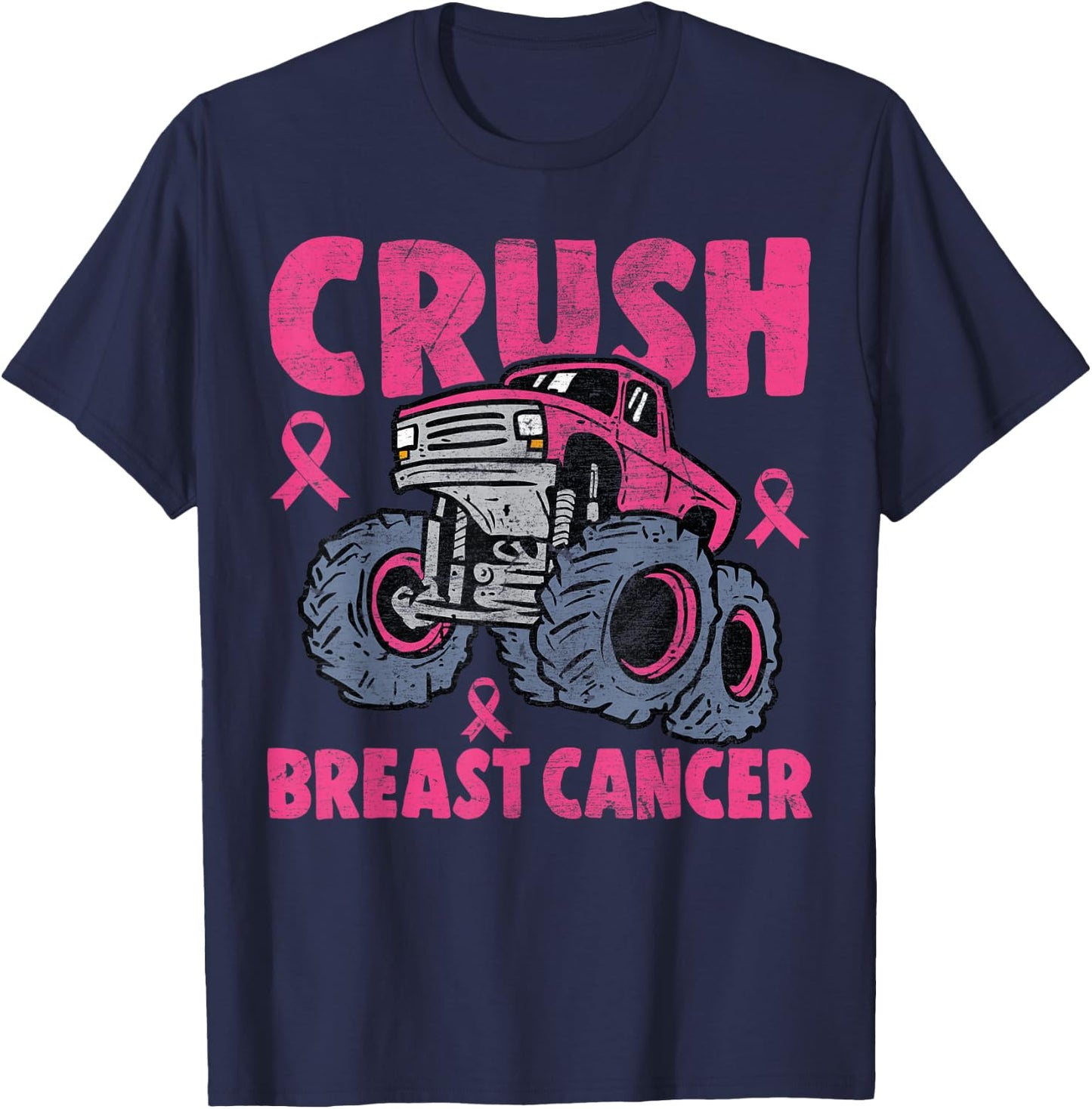 Crush Breast Cancer Awareness Monster Truck kids Boys Girls T-Shirt - T-Shirt | Navy