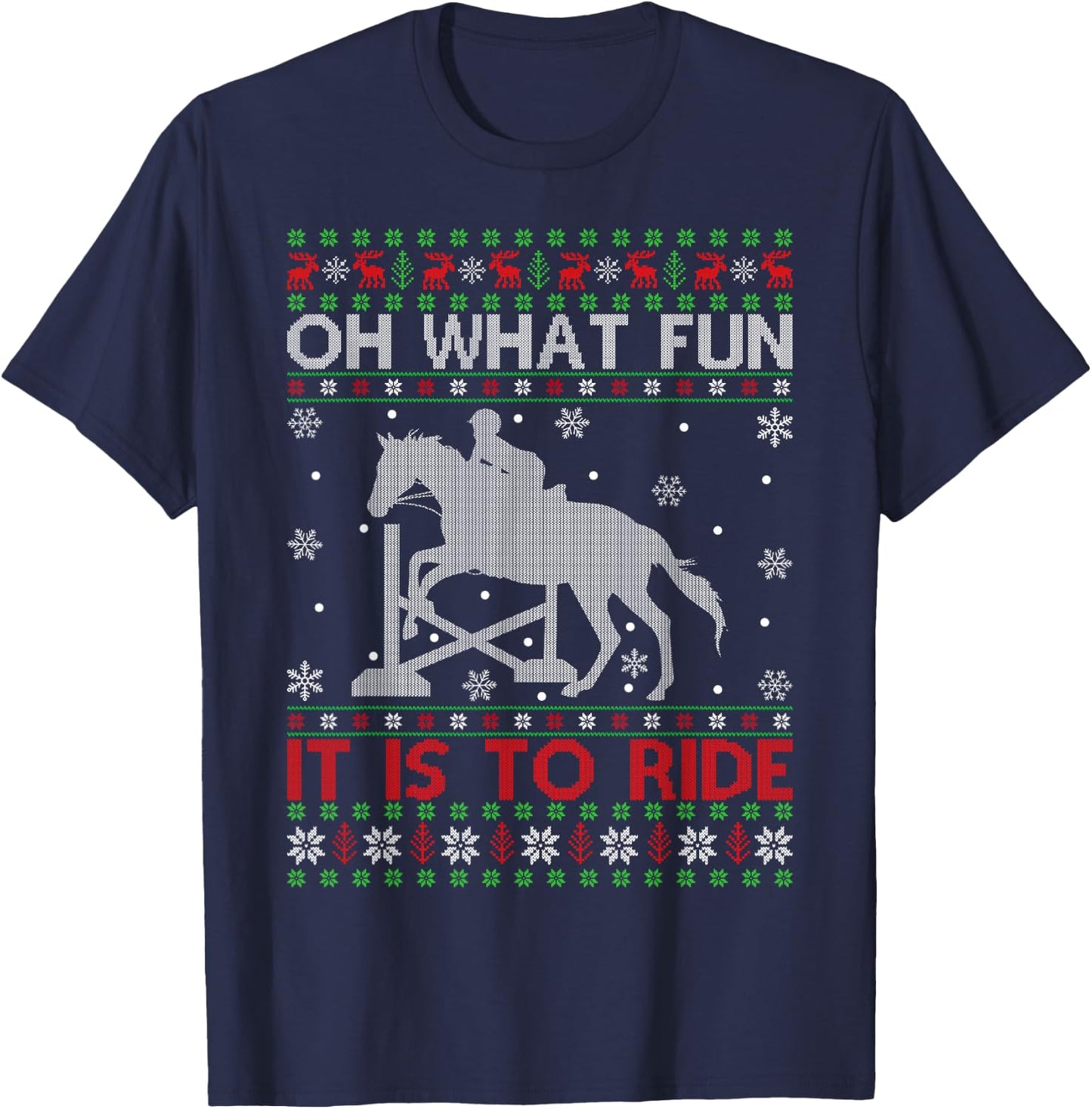 Oh What Fun It Is To Ride Horse Ugly Horse Christmas T-Shirt - T-Shirt | Navy