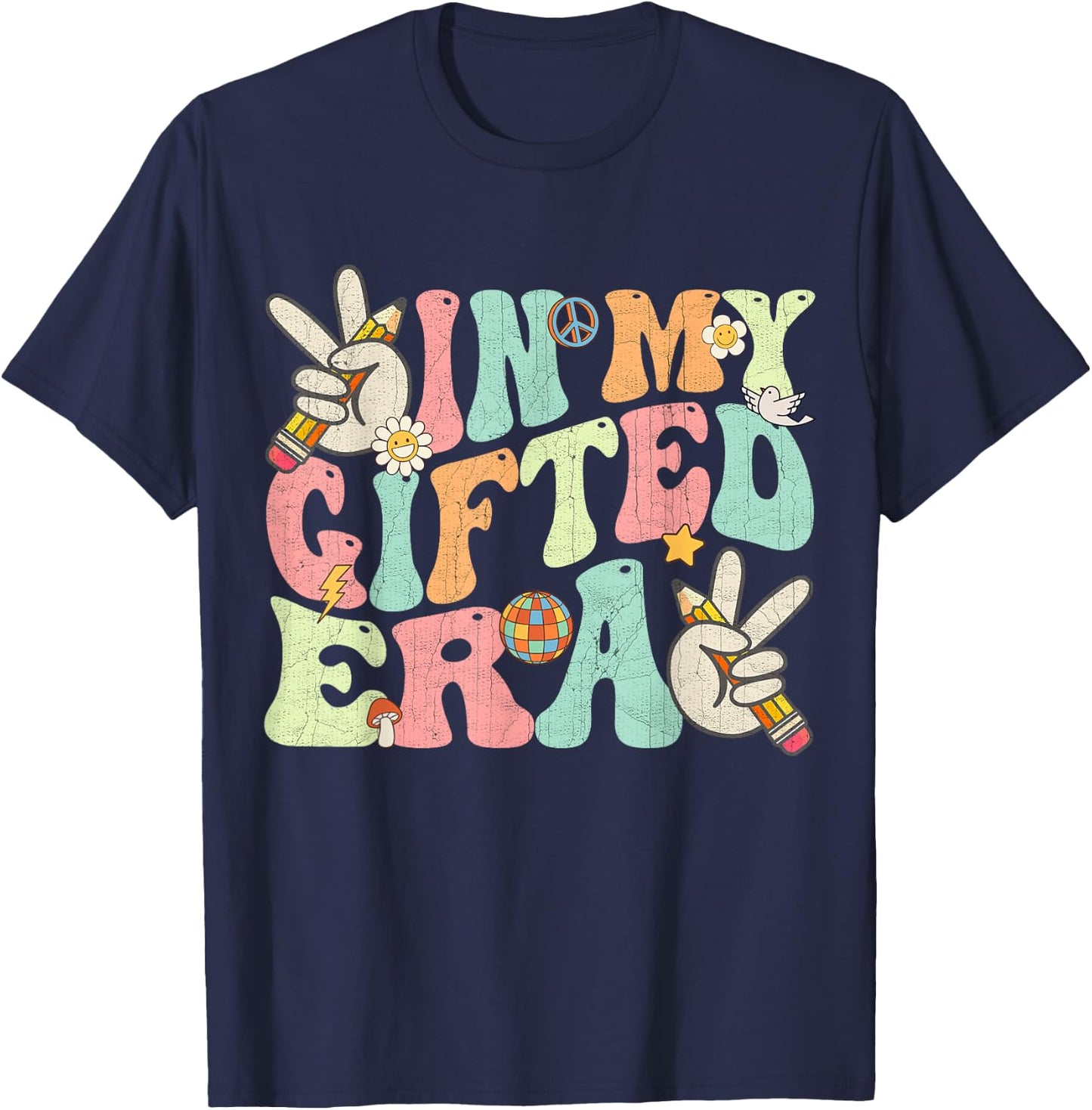 In My Gifted Era Groovy Hippie Teacher Back To School Kids T-Shirt - T-Shirt | Navy
