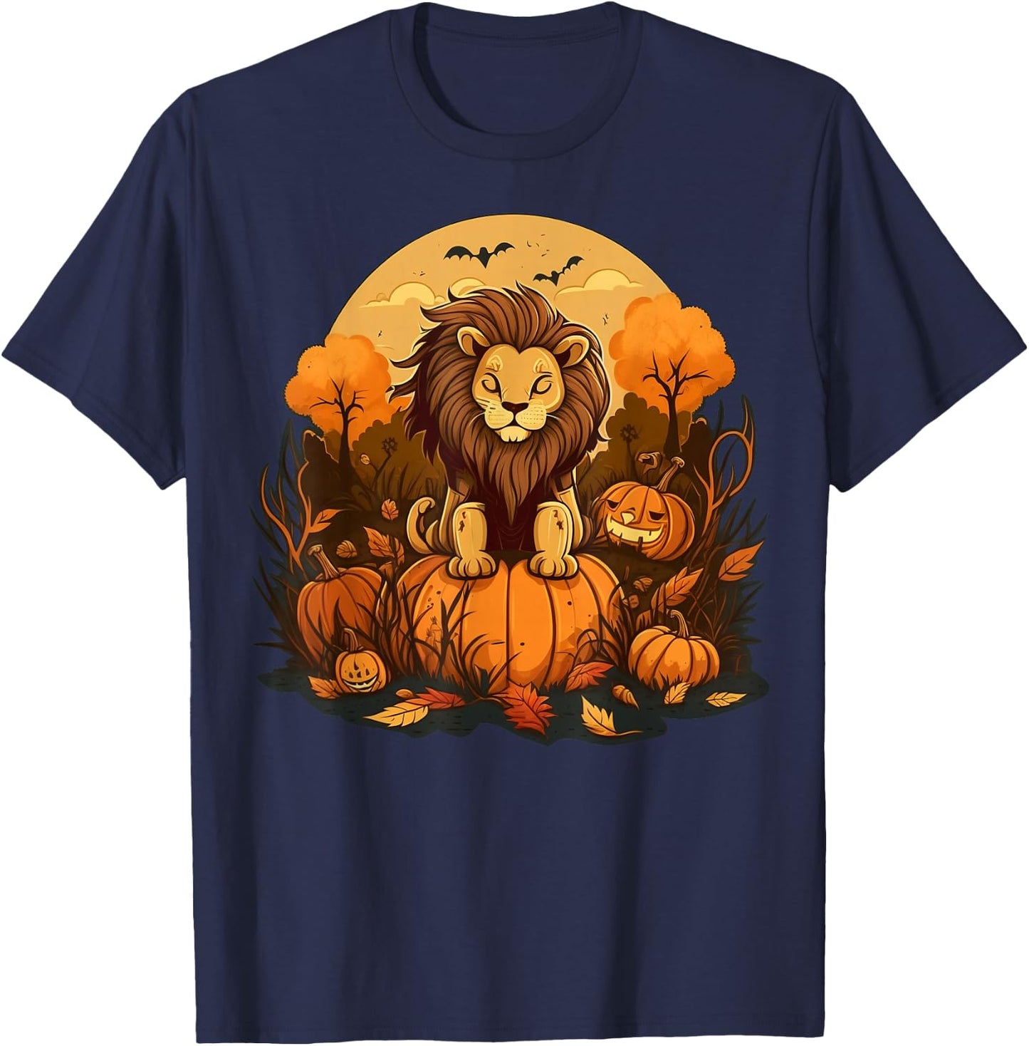 Pumpkin Lion costume on Lion Halloween T-Shirt - T-Shirt | Navy