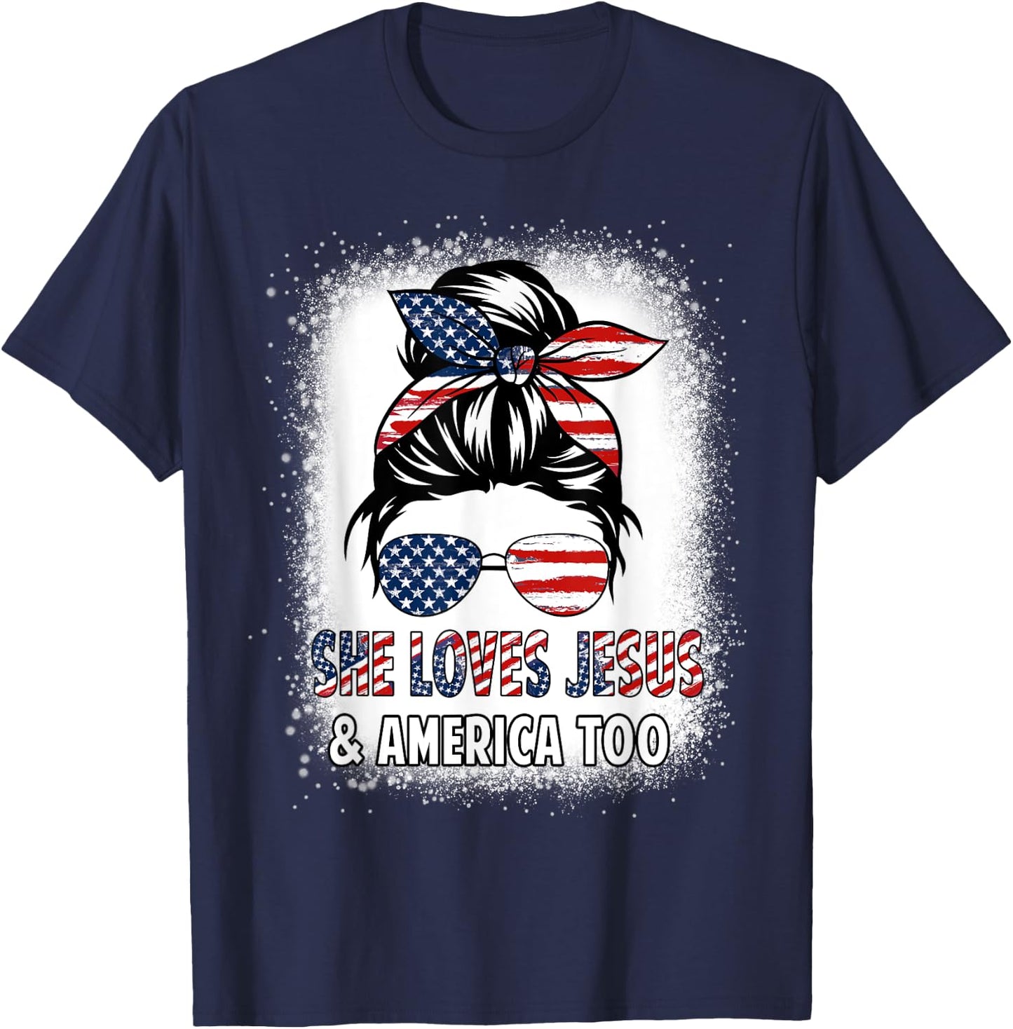 American Flag She Loves Jesus & America Too Christian Girl T-Shirt - T-Shirt | Navy