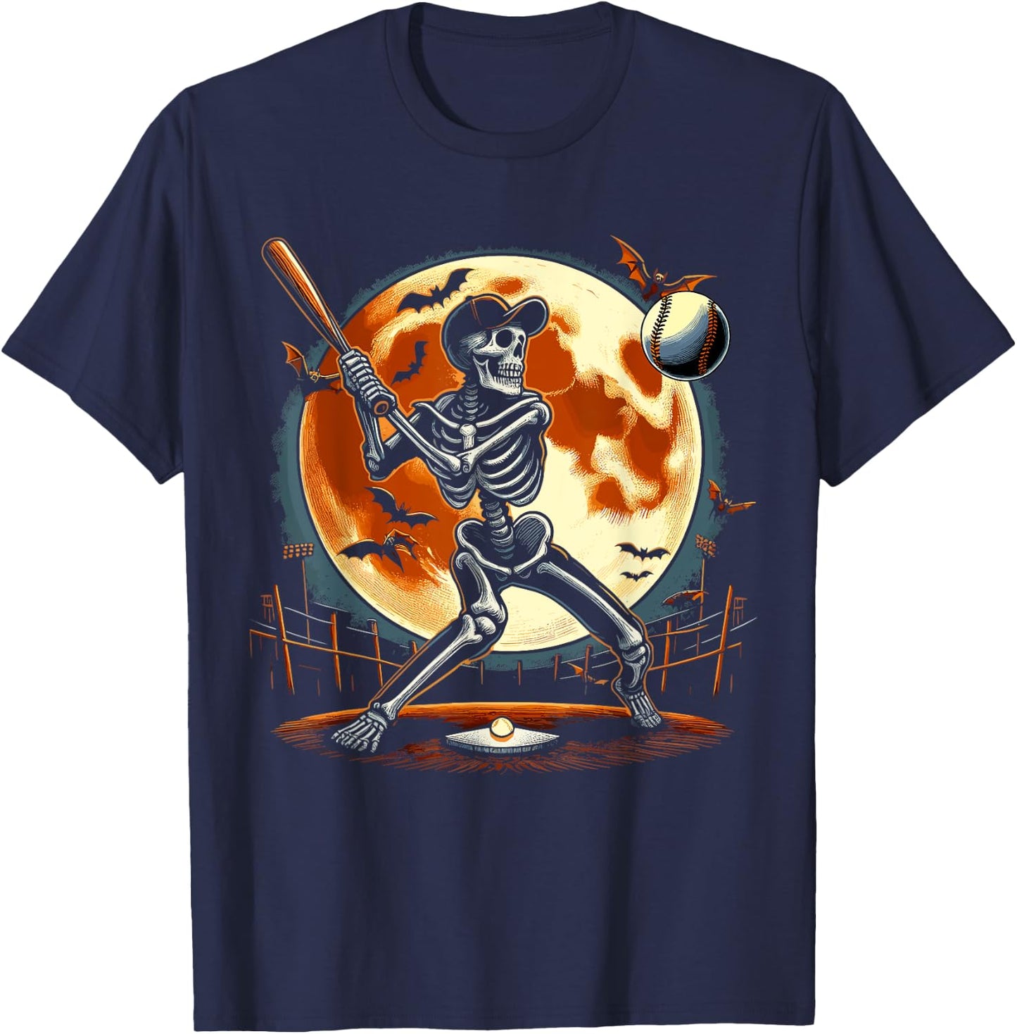 Halloween Baseball Skeleton Halloween T-Shirt - T-Shirt | Navy