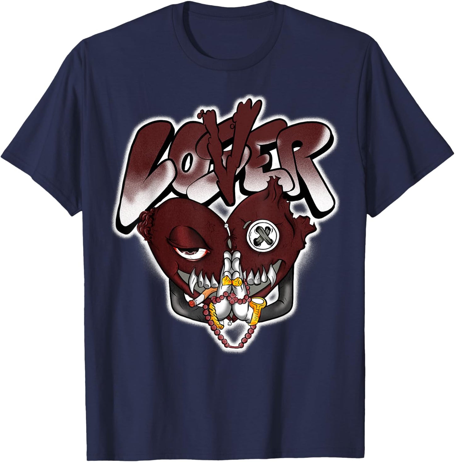 Loser Love Heart Pain Matching Graphic Red Burgundy T-Shirt - T-Shirt | Navy