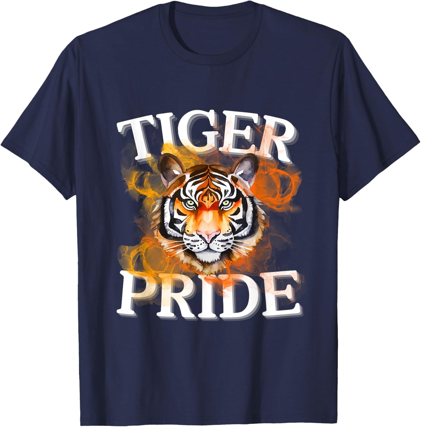Tiger Pride Flame Tiger Mascot Retro School Sport Cheer Team T-Shirt - T-Shirt | Navy