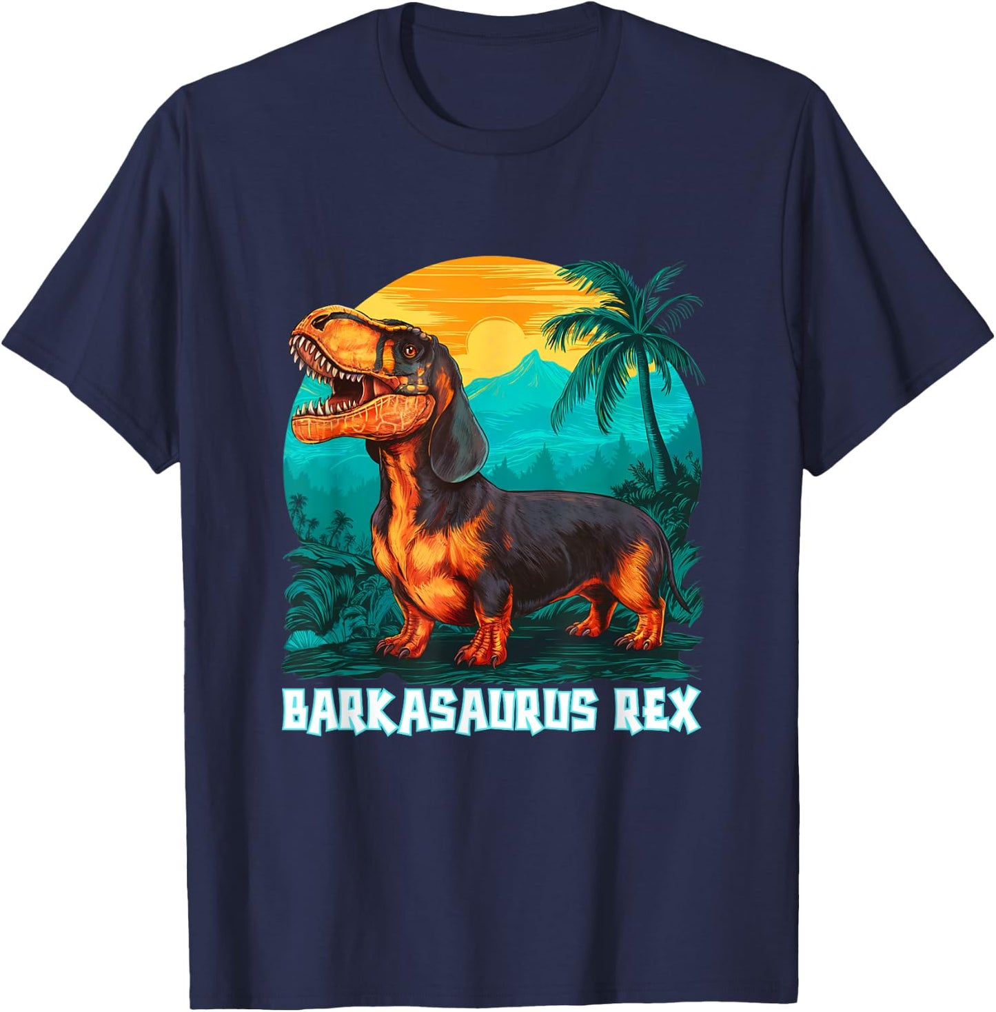Barkasaurus Rex Dachshund T-Rex Mix Dog Sarcasm Funny T-Shirt - T-Shirt | Navy