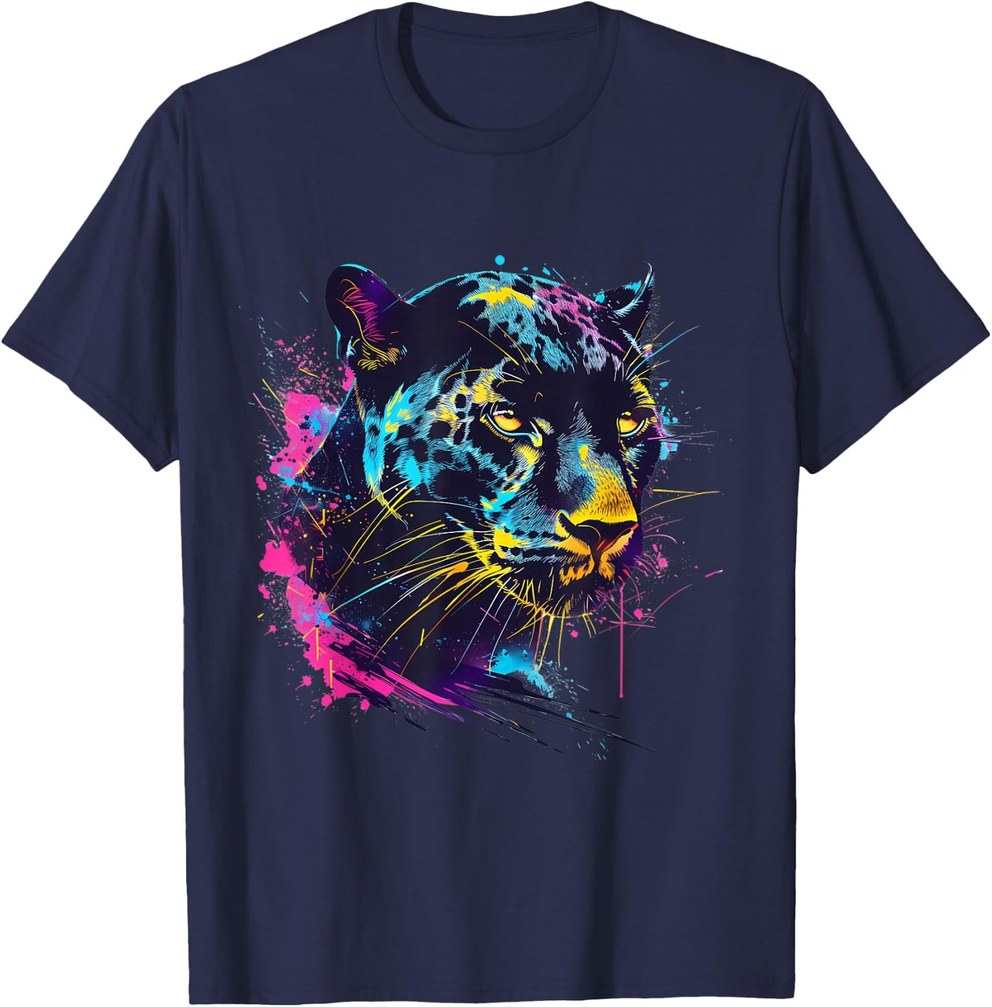 Panther Portrait Panther Lover Colourful Artwork Wildlife T-Shirt - T-Shirt | Navy