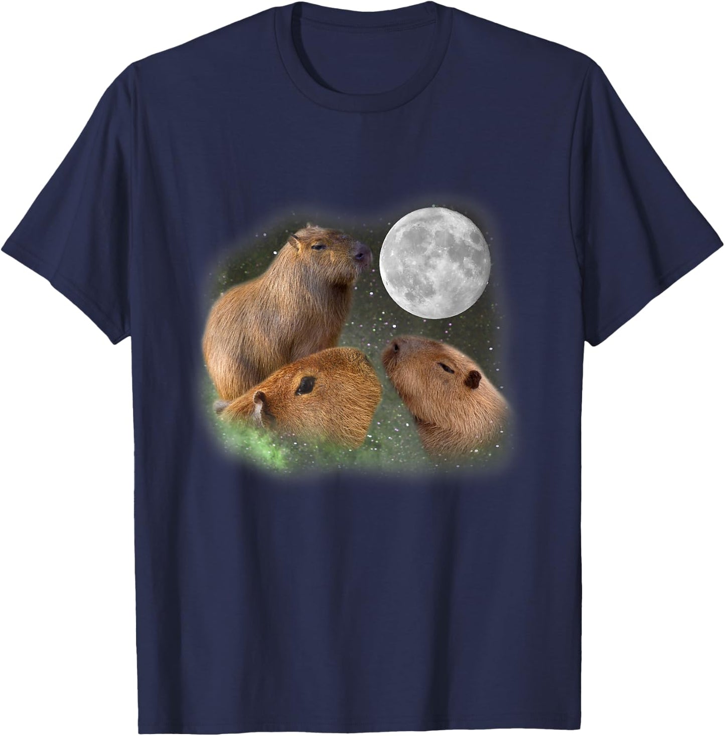 Three Moon Capybaras . Funny Cute Animal Parody T-Shirt - T-Shirt | Navy
