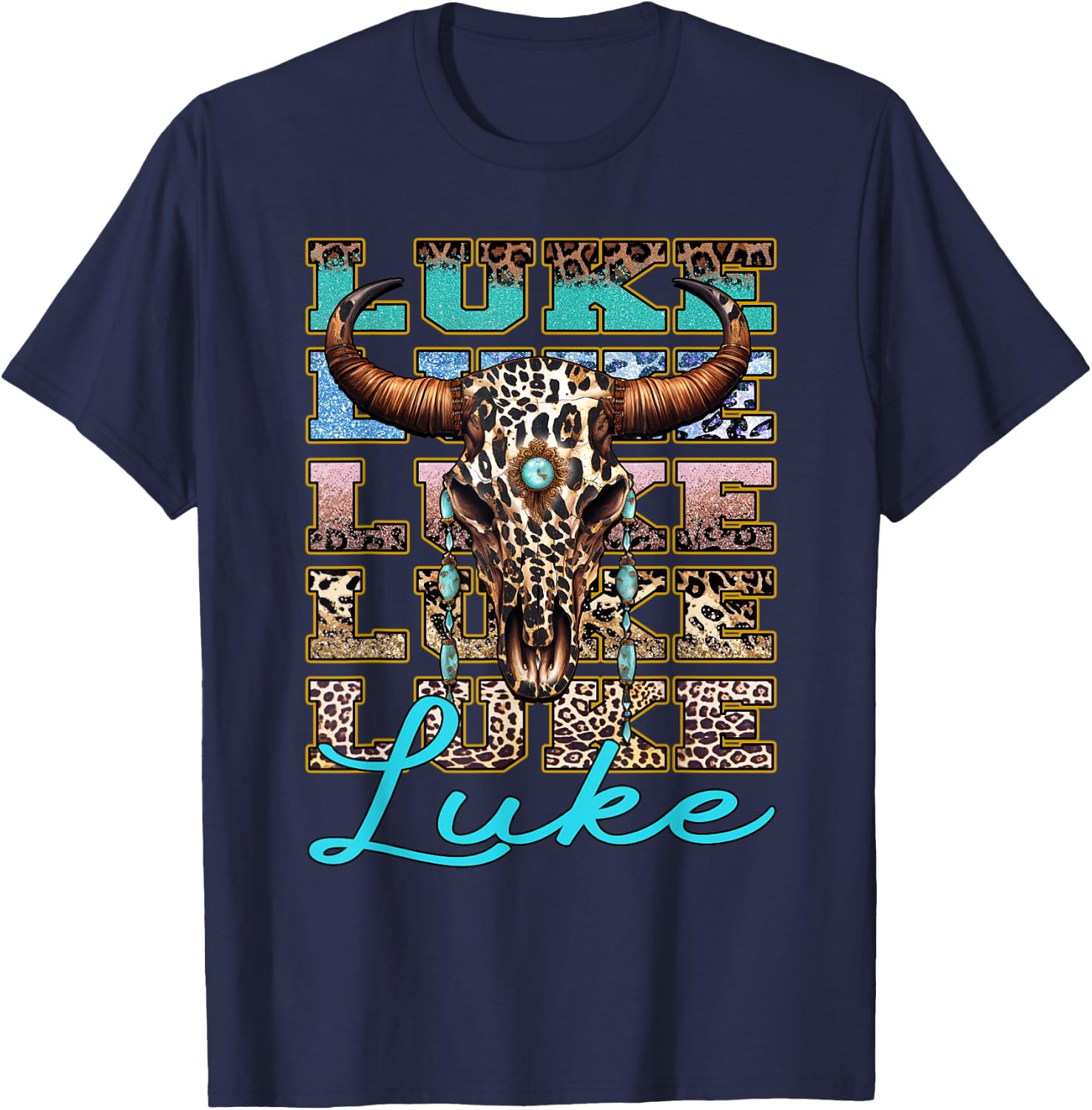 Luke Longhorn Southern Western 90s Style T-Shirt - T-Shirt | Navy