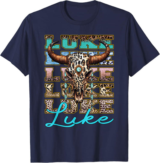 Luke Longhorn Southern Western 90s Style T-Shirt - T-Shirt | Navy