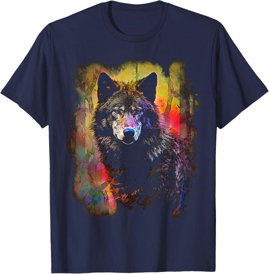 Wolf Colourful Art | Animal Lover Wolf T-Shirt - T-Shirt | Navy