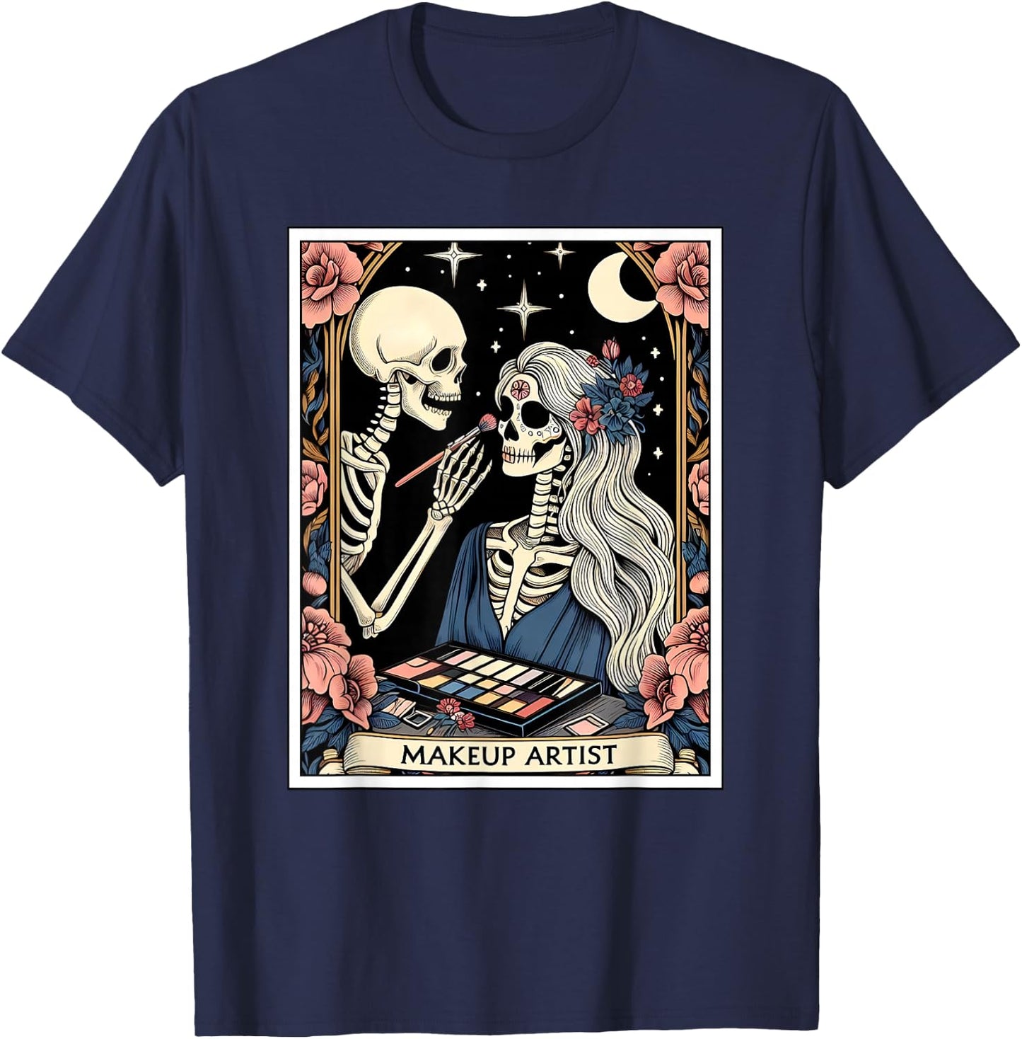 Makeup Artist Tarot Card Gothic Skeleton Moon Women T-Shirt - T-Shirt | Navy