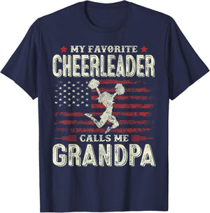 My Favorite Cheerleader Calls Me Grandpa Flag Cheer Grandpa T-Shirt - T-Shirt | Navy