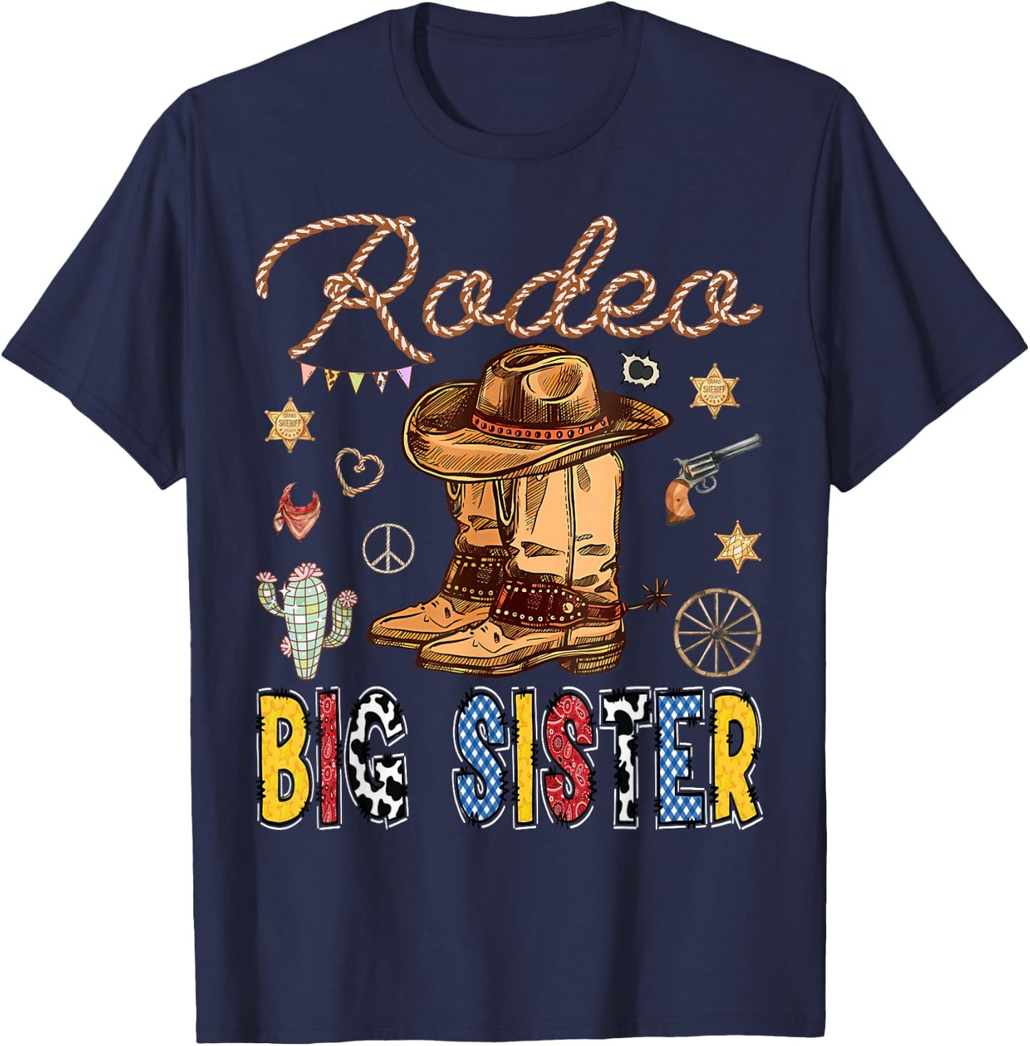 Rodeo Big Sister Western Birthday Cowboy Matching Family T-Shirt - T-Shirt | Navy