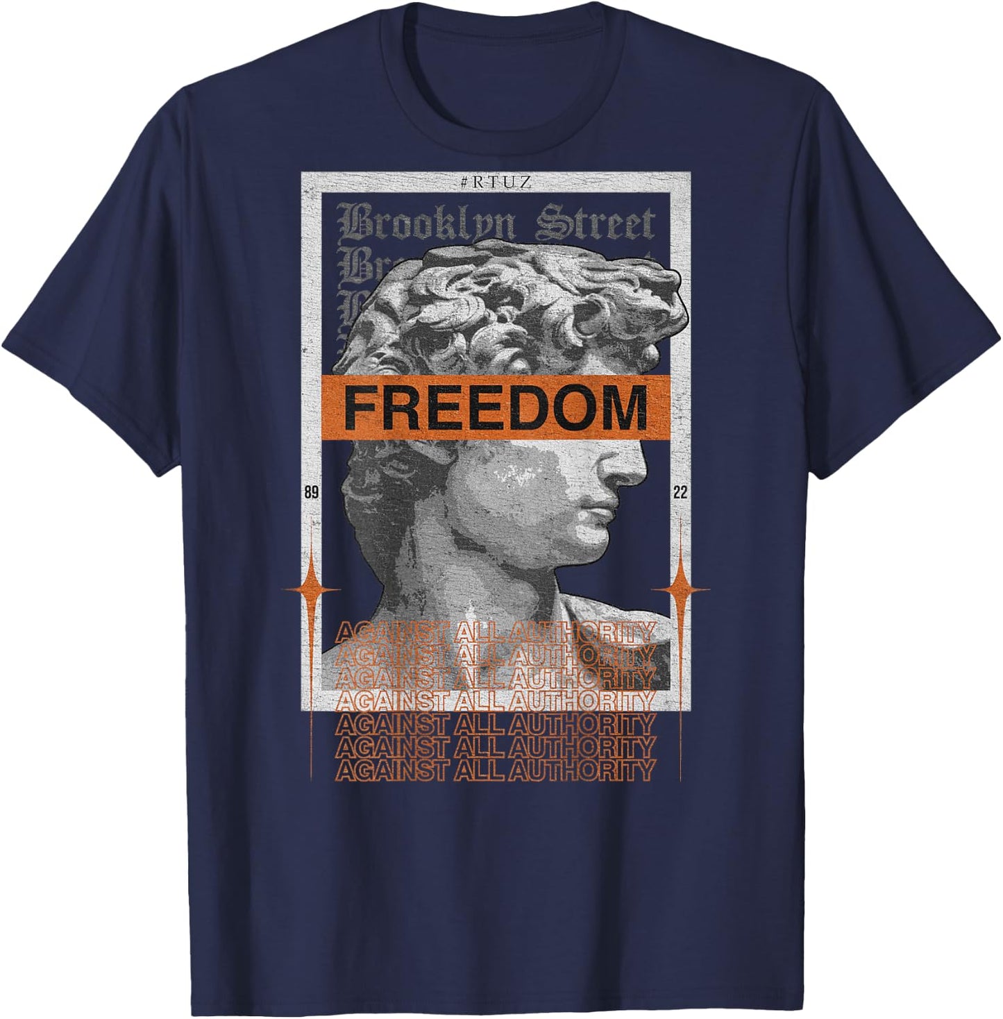 Hip Hop Vintage Hipster Edgy Urban Y2K Back Print Streetwear T-Shirt - T-Shirt | Navy
