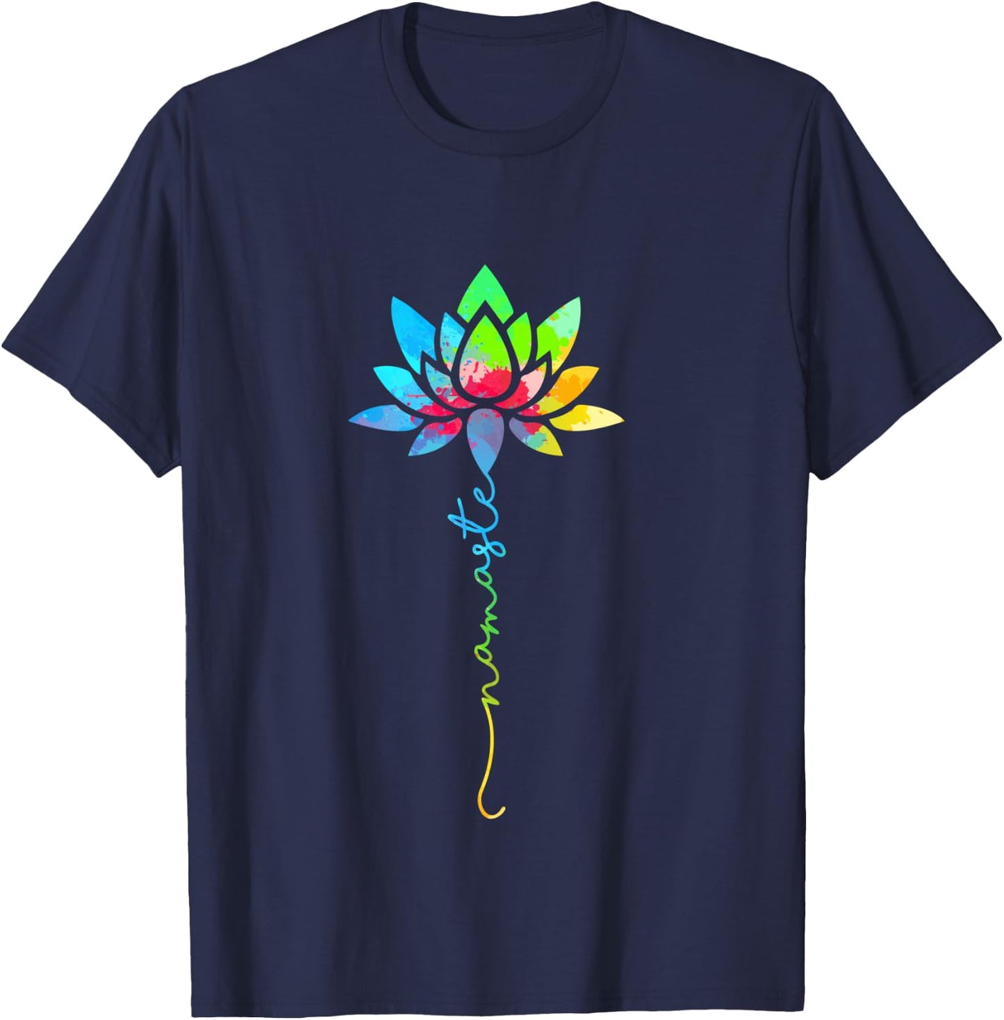 Namaste Rainbow Mandala Lotus Flower Meditation Yoga T-Shirt - T-Shirt | Navy
