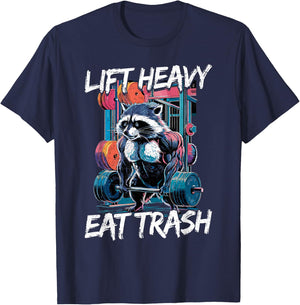 Lift Heavy Eat Trash Weightlifting Bodybuilding Gym Raccoon , Small, Black T-Shirt - T-Shirt | Navy