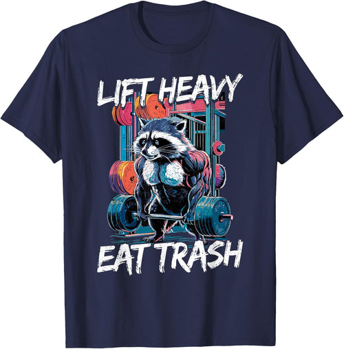 Lift Heavy Eat Trash Weightlifting Bodybuilding Gym Raccoon , Small, Black