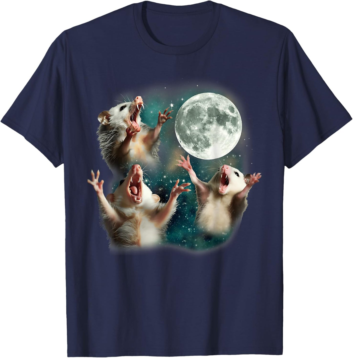 Three Possum Moon 3 Opossum Funny Weird Cursed Dank Meme T-Shirt - T-Shirt | Navy