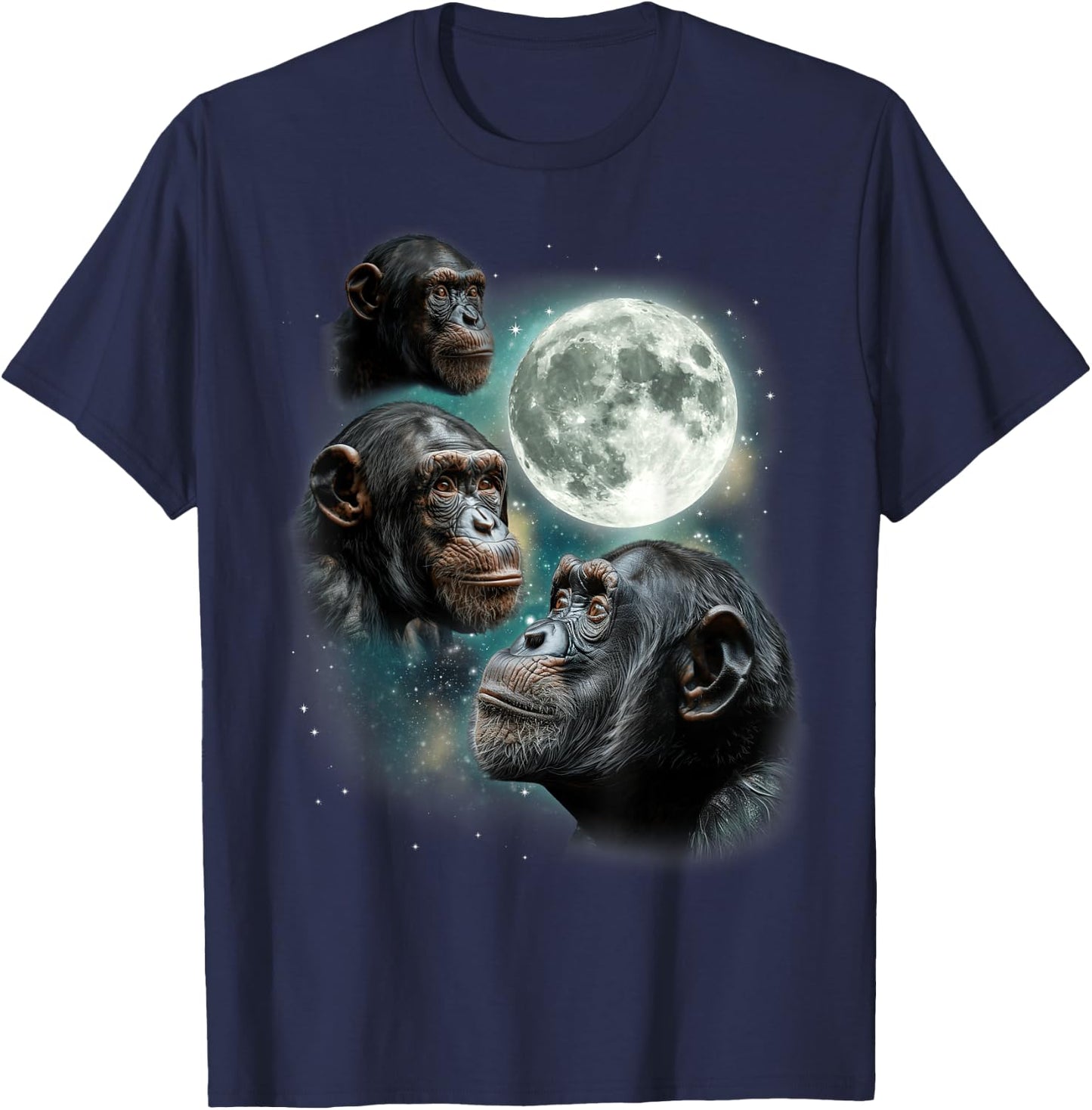Three Chimpanzee Moon | Funny 3 Chimps Howling Parody Meme T-Shirt - T-Shirt | Navy