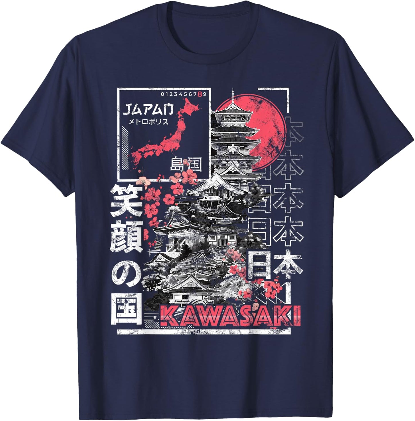Kawasaki City 90s Retro Japan Aesthetics 80s Kawasaki T-Shirt - T-Shirt | Navy