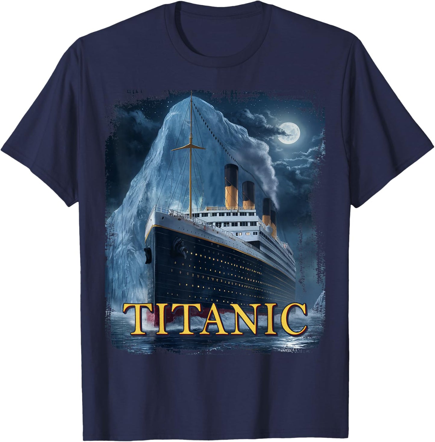 Titanic Cruise Ship Graphic Hit Iceberg April 15th 1912 , Small, Black T-Shirt - T-Shirt | Navy